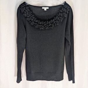 New York & Company Women's Acrylic Sweater with Looped Accents, Black, Medium